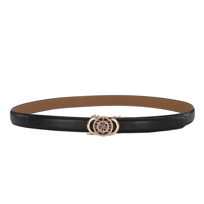 Women's leather belt automatic buckle time to run Korean version sweet all-match belt female 2.4cm wide spot wholesale 