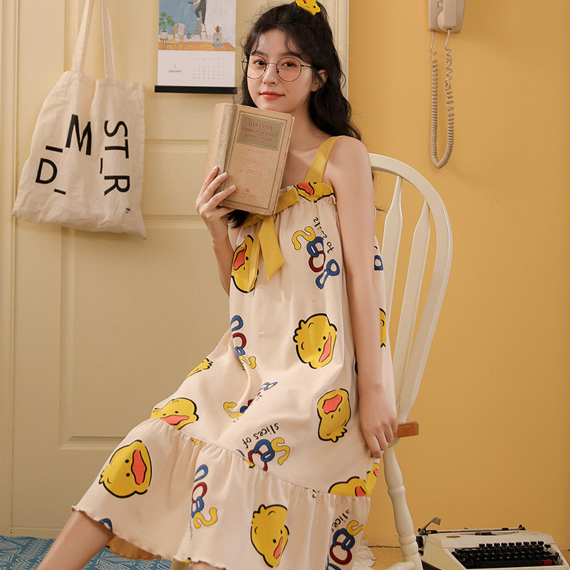 Summer cool suspender nightdress cute and sweet mid-length style with chest pad princess style students can wear home clothes
