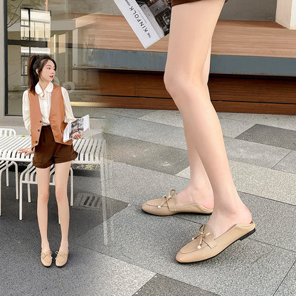 French style flat single shoes women's 2023 spring new British style soft leather shoes one pedal two wear loafers 