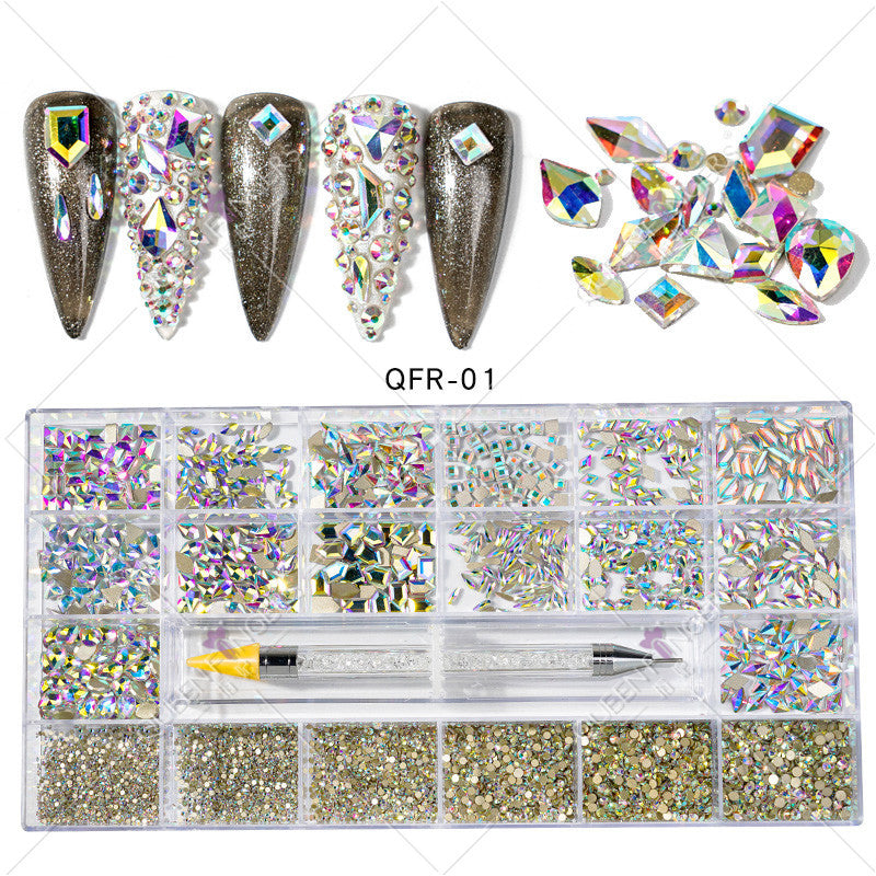 Nail Art Diamond Jewelry 21 Grids Flat Bottom Special Shaped Diamond Size Mixed Nail Art Diamond Special Shaped Glass Diamond DIY Accessories Set 