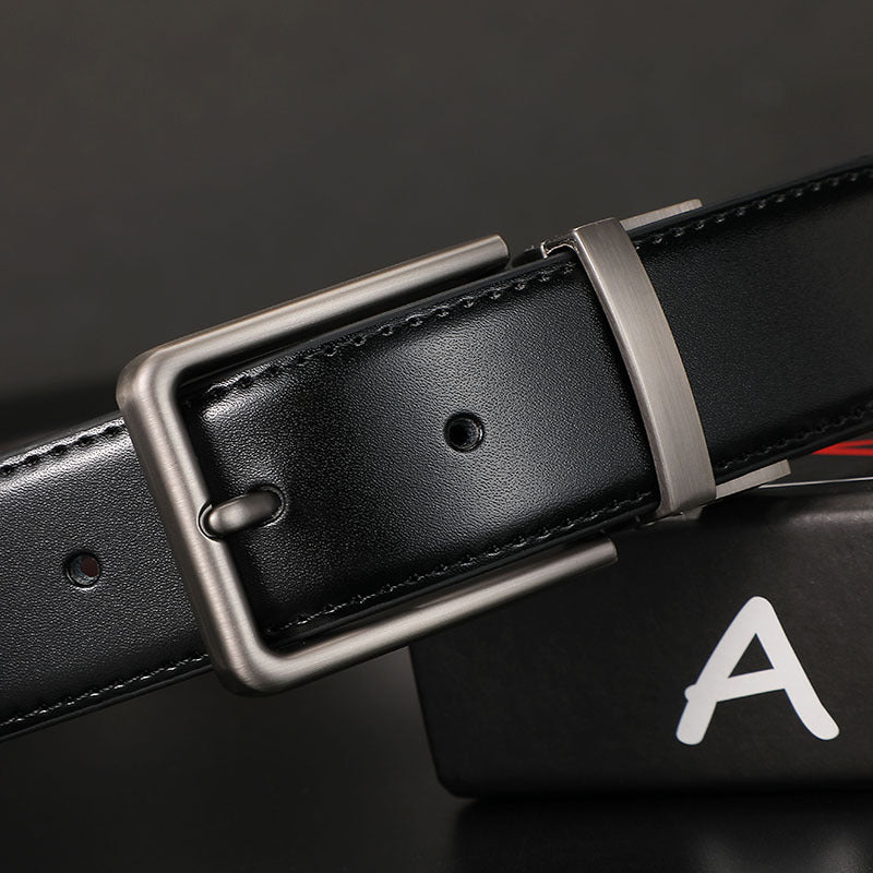 Belt men's leather pin buckle double-sided cowhide belt for young men business jeans belt trendy youth 