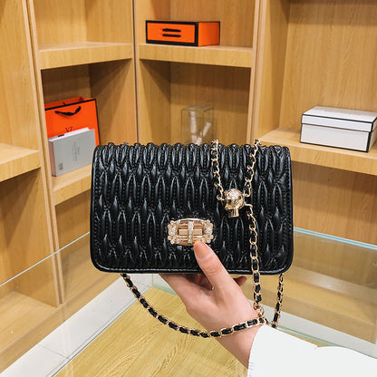 French bag 2023 Korean style pleated women's bag popular new fashion chain bag embroidery rhinestone small square bag