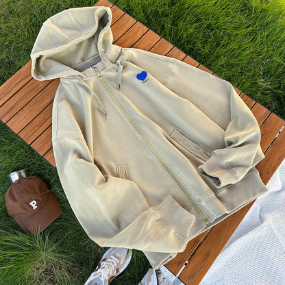 ader23年春秋新款 爱心连帽拉链卫衣  ins宽松 韩版男女情侣外套