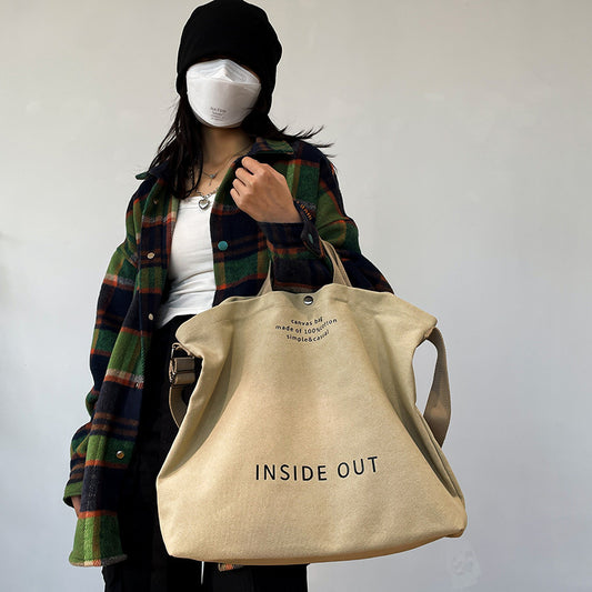 Canvas large bag for women 2023 new Korean version Ruiying retro lazy style casual crossbody bag large capacity bag bag 