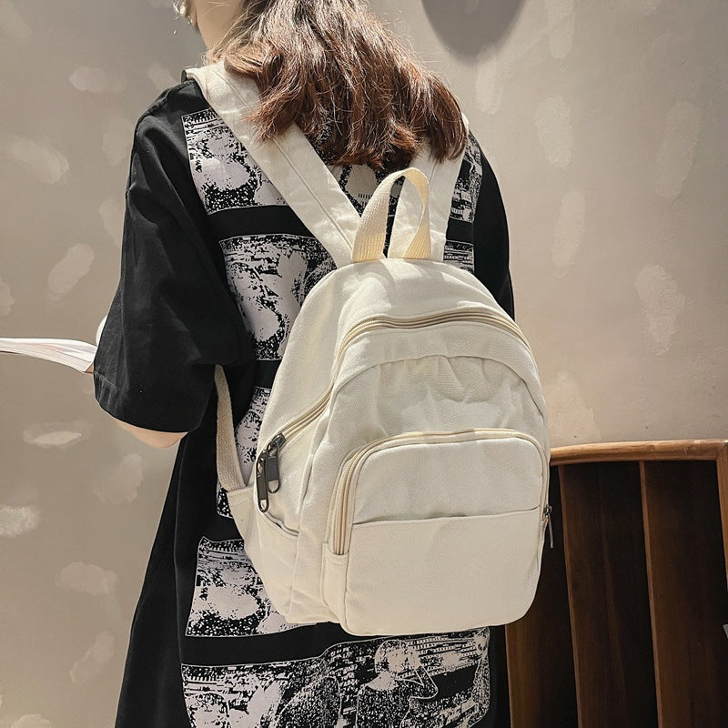 Literary Small Backpack Japanese Simple Lazy Style Small Backpack Bag 2023 Summer New Washed Canvas School Bag 