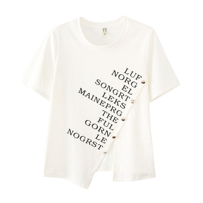 Zhirun large size women's fat mm careful machine slit T-shirt casual all-match short-sleeved round neck top 2023 summer 18336 