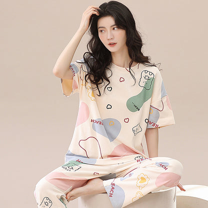 New 2023 summer pajamas women's pure cotton short-sleeved breathable sweet women's leisure can be worn outside home service suit thin
