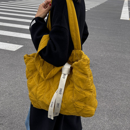 Space cotton tote bag for women 2023 new shoulder hand carry autumn and winter large bag rhombus cotton suit bag for women 