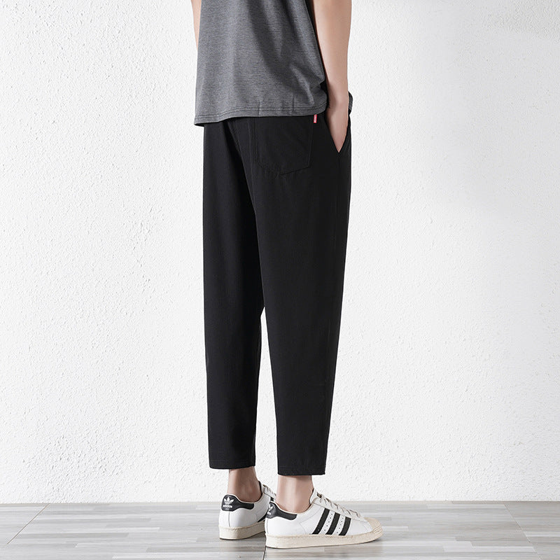 Enbu summer new Korean version of ice silk loose flat feet solid color casual pants trendy couple net red same style thin pants 