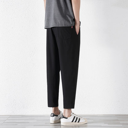 Enbu summer new Korean version of ice silk loose flat feet solid color casual pants trendy couple net red same style thin pants 