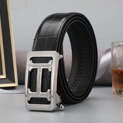Belt men's genuine leather automatic buckle crocodile pattern business leisure belt men's young and middle-aged trendy trousers spot wholesale 