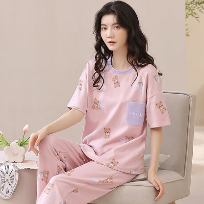 New 2023 summer pajamas women's pure cotton short-sleeved breathable sweet women's leisure can be worn outside home service suit thin