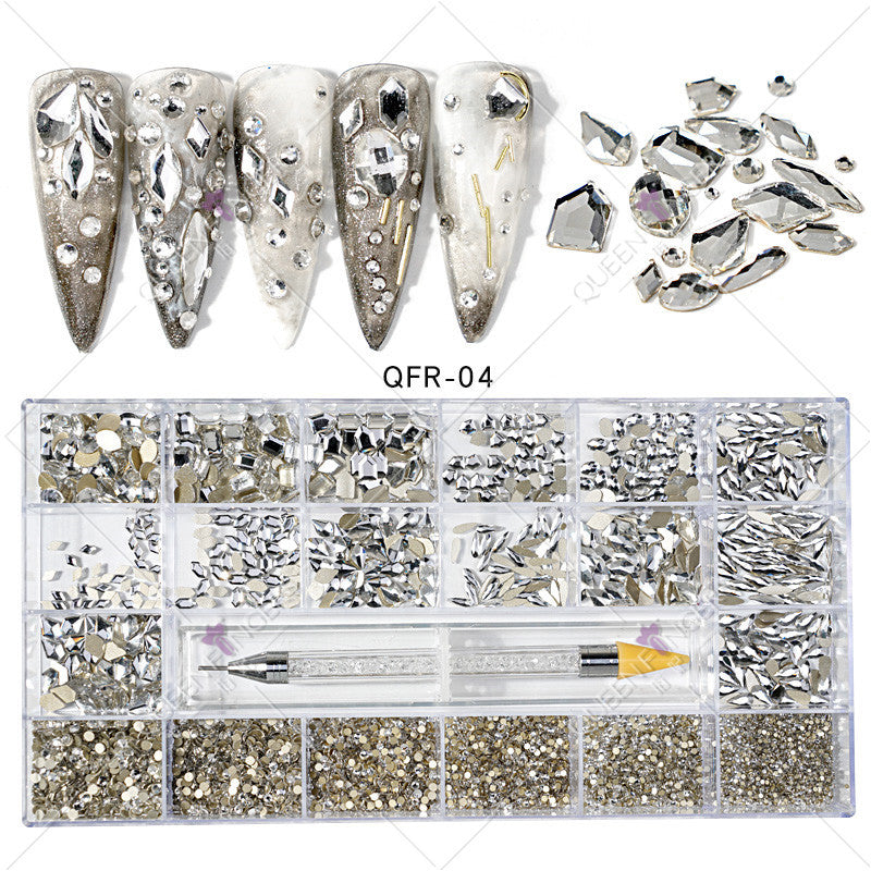 Nail Art Diamond Jewelry 21 Grids Flat Bottom Special Shaped Diamond Size Mixed Nail Art Diamond Special Shaped Glass Diamond DIY Accessories Set 