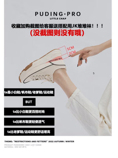 内增高小白色2023年新款女款板鞋小个子运动鞋子老爹鞋厚底帆布鞋