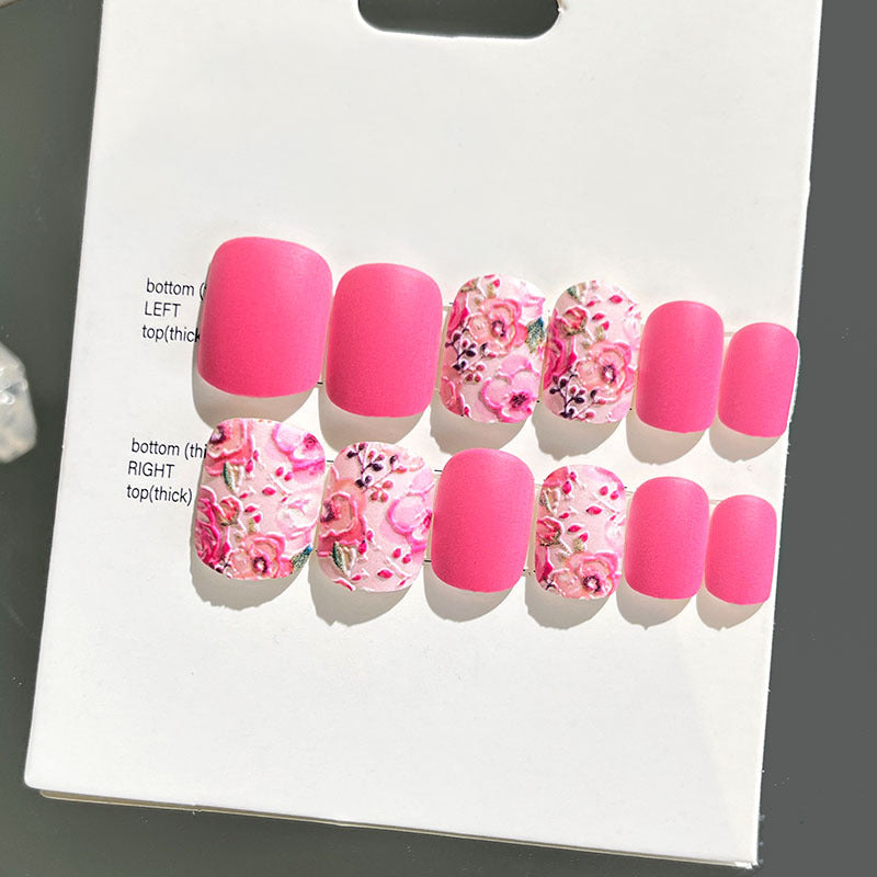 Wearable manicure finished nail patches for adults short bridal style embossed nude color 2023 new nail patches 