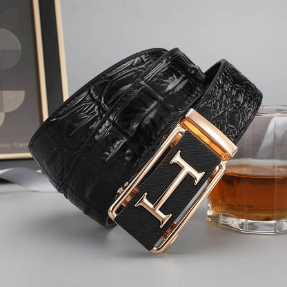 Belt men's genuine leather automatic buckle crocodile pattern business leisure belt men's young and middle-aged trendy trousers spot wholesale 