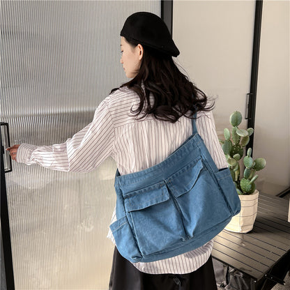 Literary style casual shoulder bag for women, Korean style fashion ins, college students carrying school bags to class, new crossbody bags 