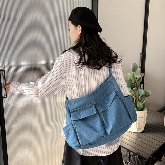 Literary style casual shoulder bag for women, Korean style fashion ins, college students carrying school bags to class, new crossbody bags 
