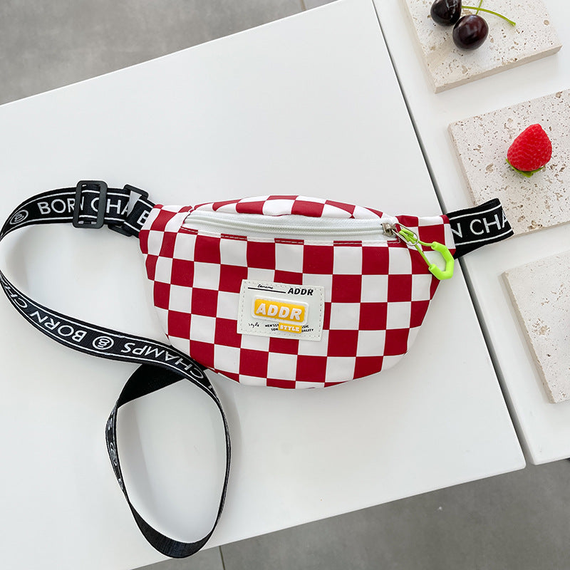 Children's chest bag Internet celebrity handsome Korean classic checkerboard boy shoulder bag fashion trend sports style waist bag 