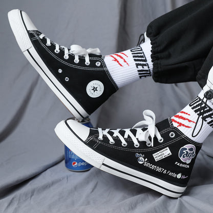 2023 new couple canvas shoes all-match students hand-painted fenda joint couple models high-top breathable canvas shoes 