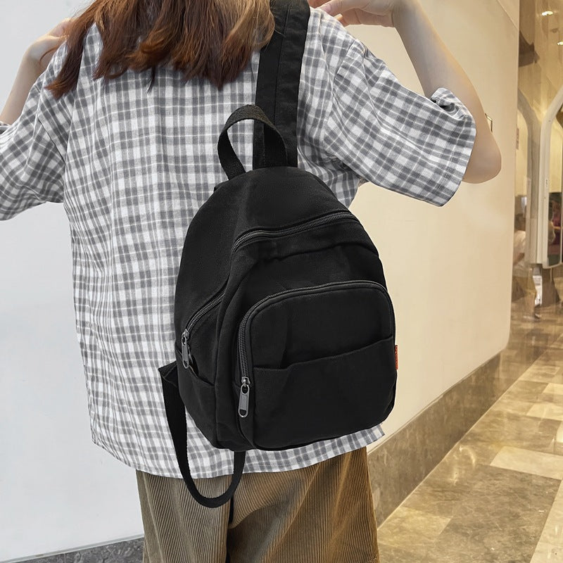 Literary Small Backpack Japanese Simple Lazy Style Small Backpack Bag 2023 Summer New Washed Canvas School Bag 