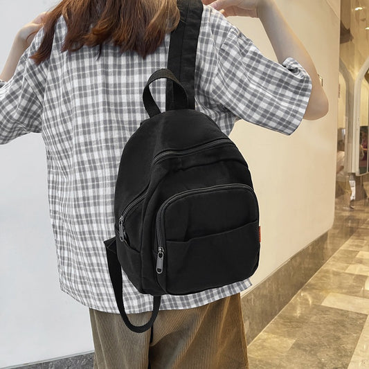Literary Small Backpack Japanese Simple Lazy Style Small Backpack Bag 2023 Summer New Washed Canvas School Bag 