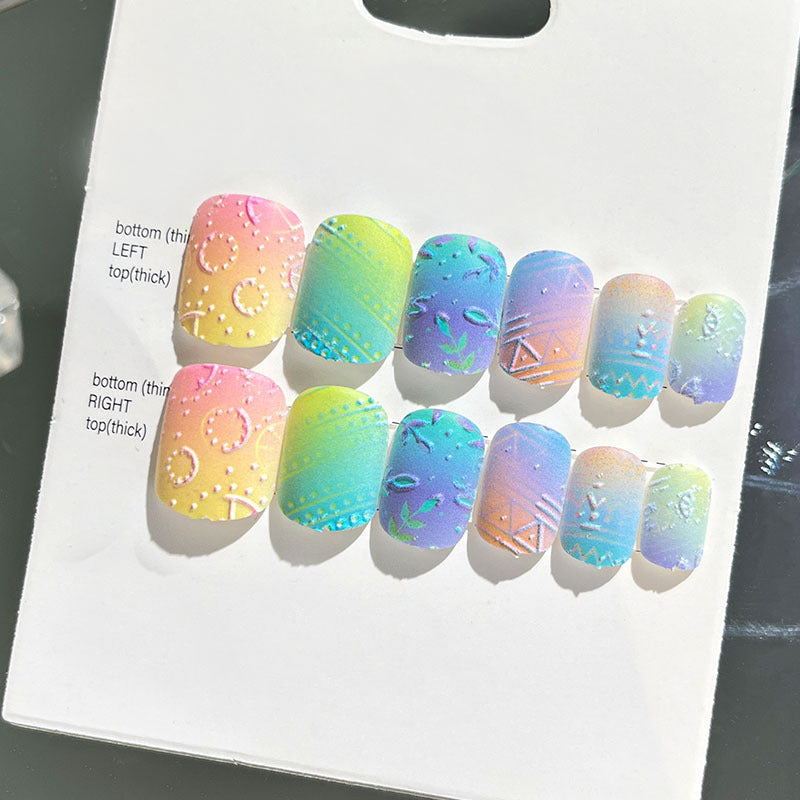 Wearable manicure finished nail patches for adults short bridal style embossed nude color 2023 new nail patches 