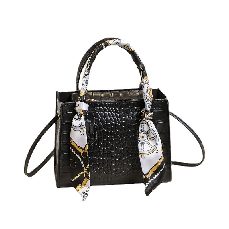 丝巾手提包2021ladies handbag外贸女包包女菱格链条鳄鱼纹斜跨包