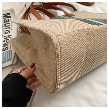 Korean style new women's portable briefcase professional commuting striped simple shoulder large bag large capacity canvas bag 