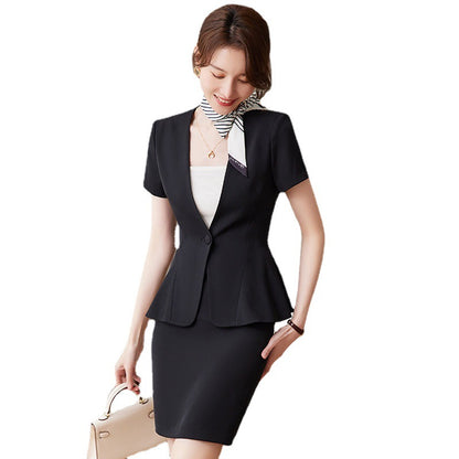 短袖职业西装套装女夏季薄款前台西服气质美容院工作服女空姐制服