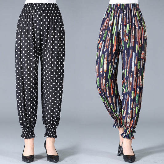Summer thin ice silk beauty strip nine-point bloomer pants mother loose casual anti-mosquito pants middle-aged and elderly women's pants 