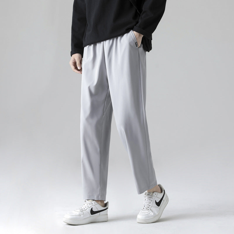 Straight pants men's summer thin fashion brand solid color ice silk men's casual pants loose breathable Korean version quick-drying trousers 