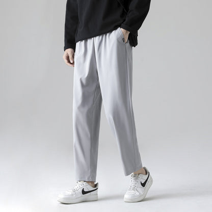 Straight pants men's summer thin fashion brand solid color ice silk men's casual pants loose breathable Korean version quick-drying trousers 