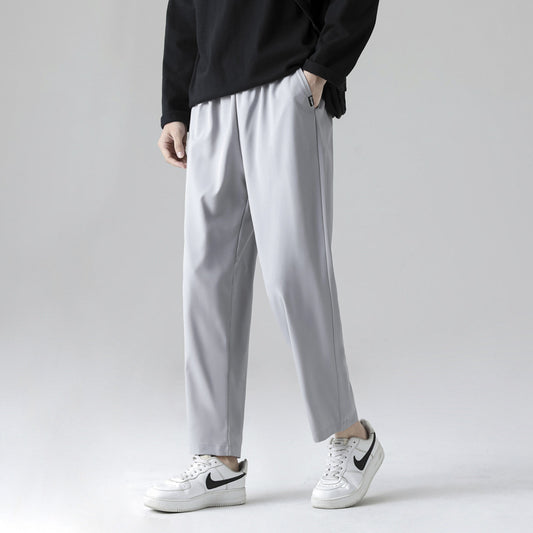 Straight pants men's summer thin fashion brand solid color ice silk men's casual pants loose breathable Korean version quick-drying trousers 