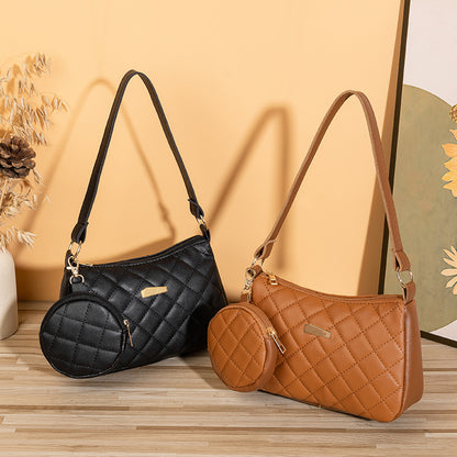 绣花腋下包新款2023ladies bag手机化妆品收纳包菱格单肩包两件套