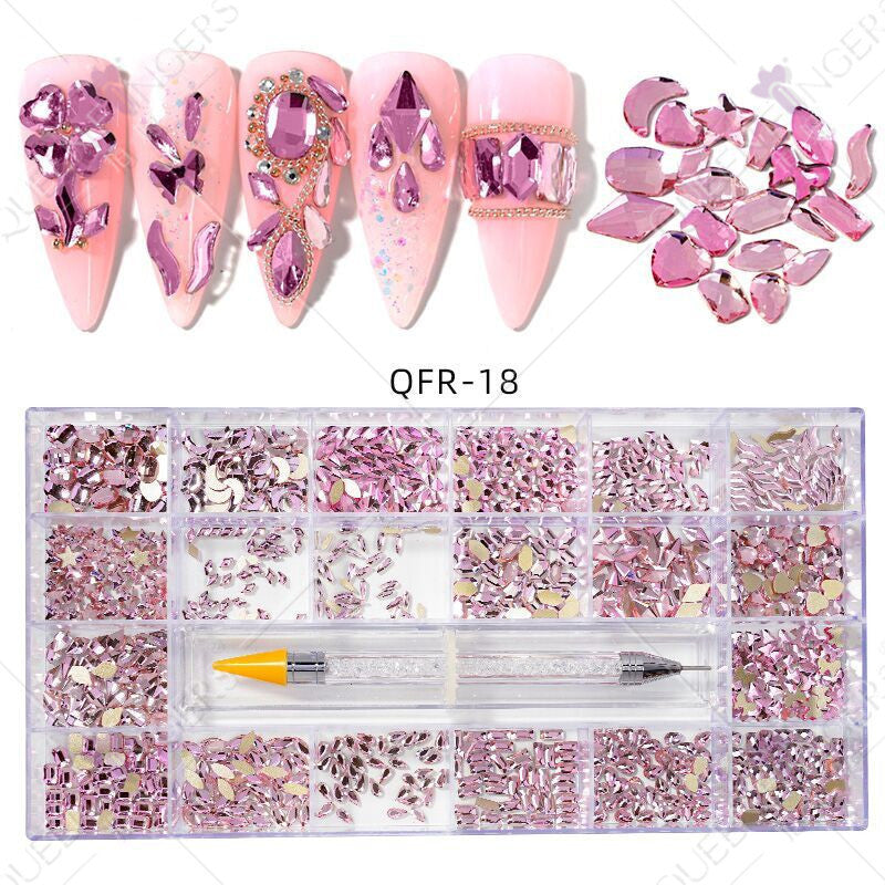 Nail Art Diamond Jewelry 21 Grids Flat Bottom Special Shaped Diamond Size Mixed Nail Art Diamond Special Shaped Glass Diamond DIY Accessories Set 