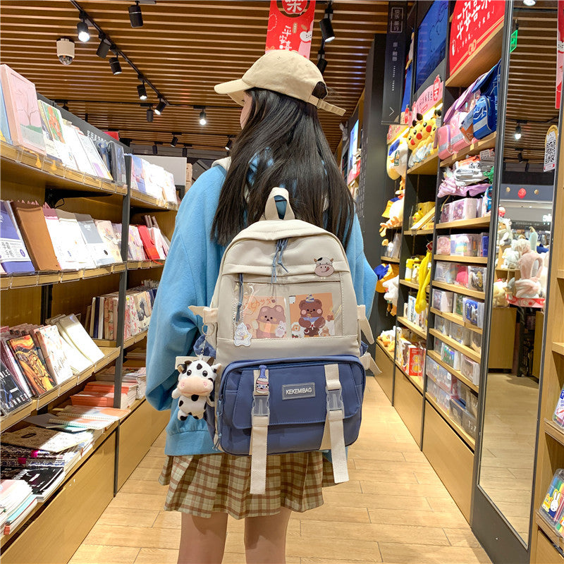 Ins style large capacity high school student schoolbag female Korean version Harajuku ulzzang cartoon backpack junior high school student backpack 
