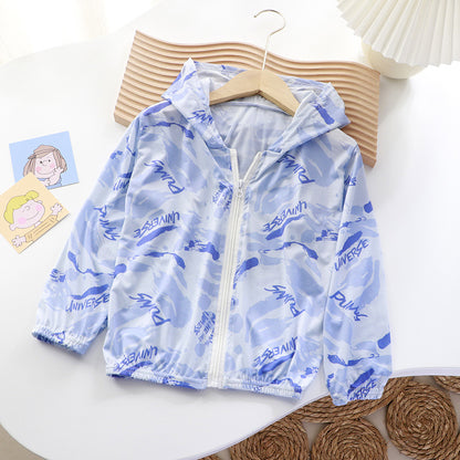 Douyin hot style summer children's sunscreen clothing ultra-thin breathable boys and girls skin clothing beach sunscreen clothing manufacturers 