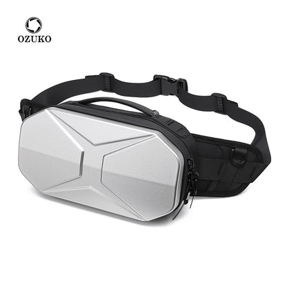 ozuko new sports men's waist bag functional PC hard shell crossbody bag men's trendy brand waterproof men's chest bag wholesale 