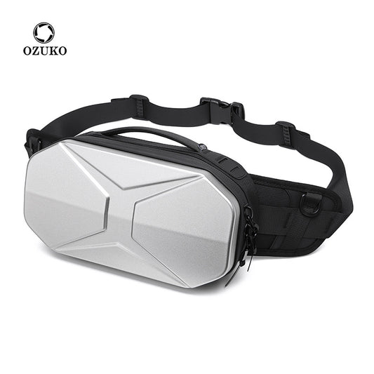 ozuko new sports men's waist bag functional PC hard shell crossbody bag men's trendy brand waterproof men's chest bag wholesale 