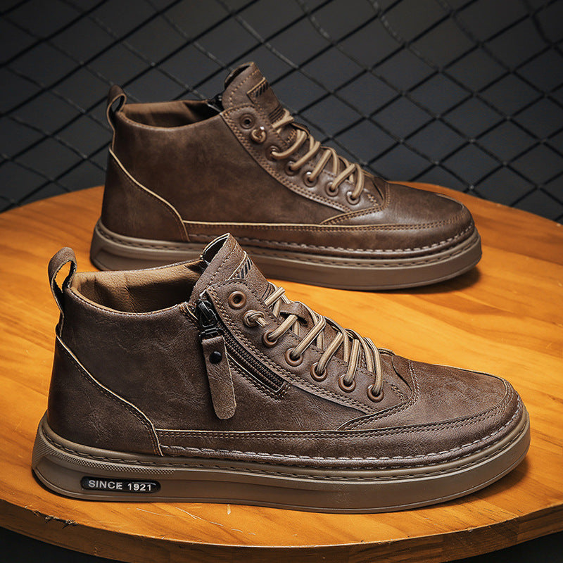 2023 autumn new men's shoes outdoor fashion high-top thick-soled increased height and dirt-resistant casual trend all-match tooling shoes
