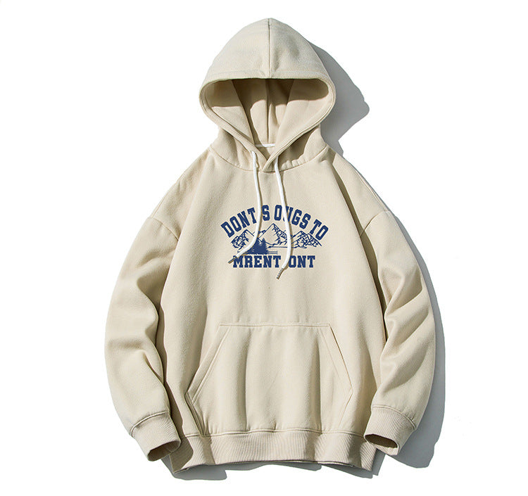 Japanese retro snow mountain print hooded sweater men's and women's tide brand street loose bf style all-match tops 