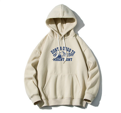 Japanese retro snow mountain print hooded sweater men's and women's tide brand street loose bf style all-match tops 
