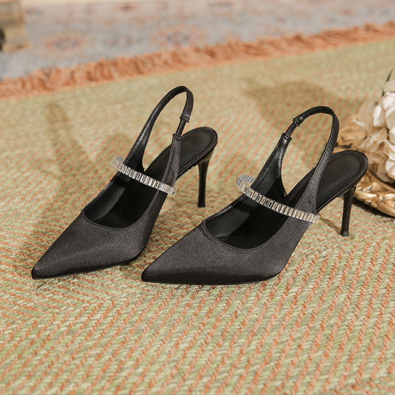 高跟凉鞋high heels包头高跟鞋女夏季法式尖头简约细跟黑色大码