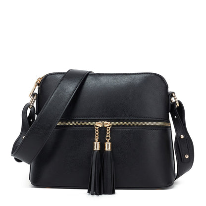 Amazon's best-selling bags 2023 new women's bag European and American retro double-tassel shell bag zipper cross-body shoulder bag 