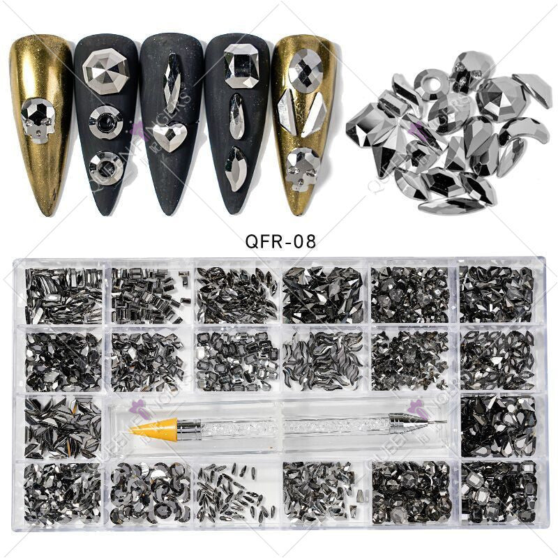 Nail Art Diamond Jewelry 21 Grids Flat Bottom Special Shaped Diamond Size Mixed Nail Art Diamond Special Shaped Glass Diamond DIY Accessories Set 
