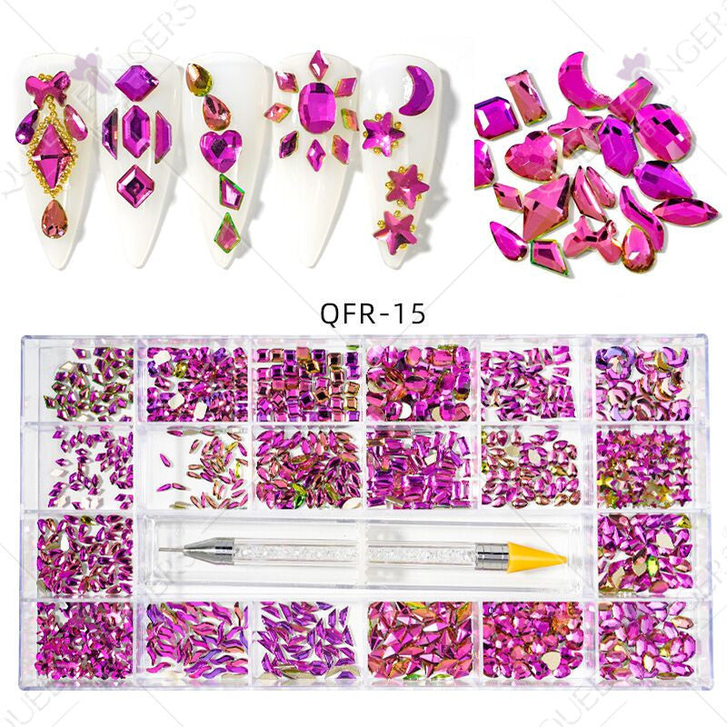 Nail Art Diamond Jewelry 21 Grids Flat Bottom Special Shaped Diamond Size Mixed Nail Art Diamond Special Shaped Glass Diamond DIY Accessories Set 