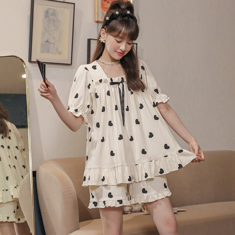 Strict selection of summer pajamas female fairy princess style cotton casual short-sleeved shorts sweet student home service suit female