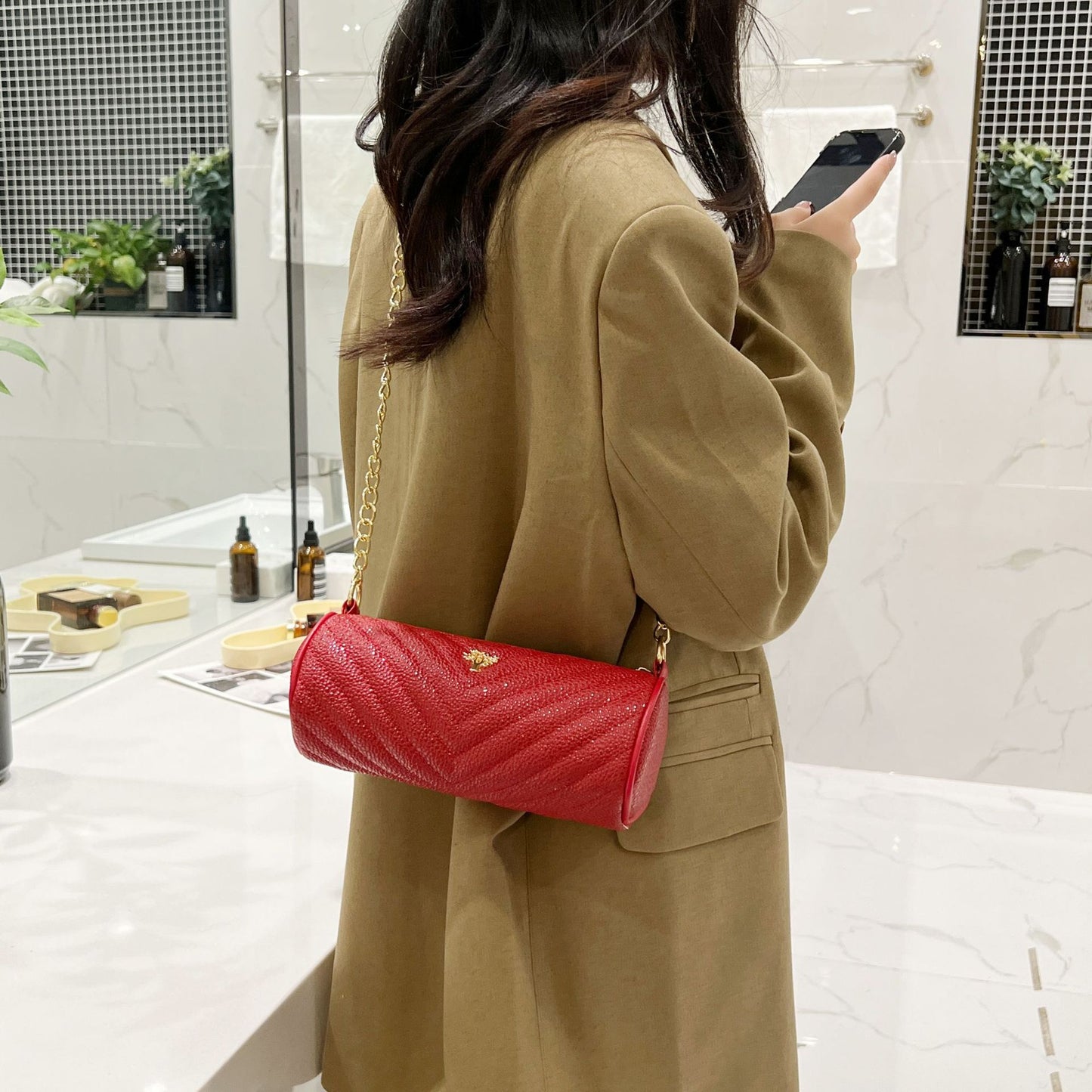 圆筒包韩版女士小包 2022时尚bags 新款简约女包小众设计绣花女包
