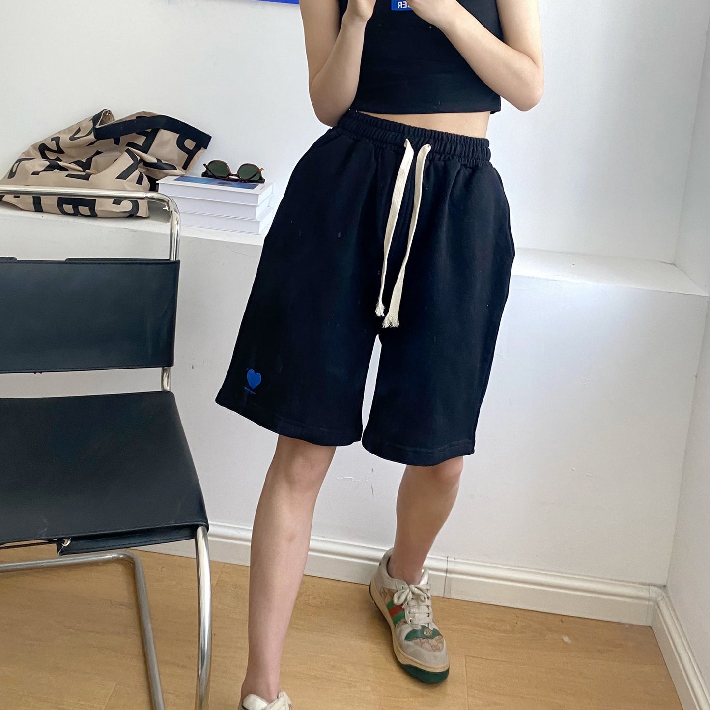 ader 初夏新款2023爱心系列松紧短裤五分休闲裤男女同款韩国潮牌